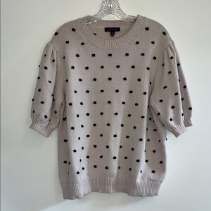 Ann Taylor Beige Crewneck Sweater with Black Polka Dots